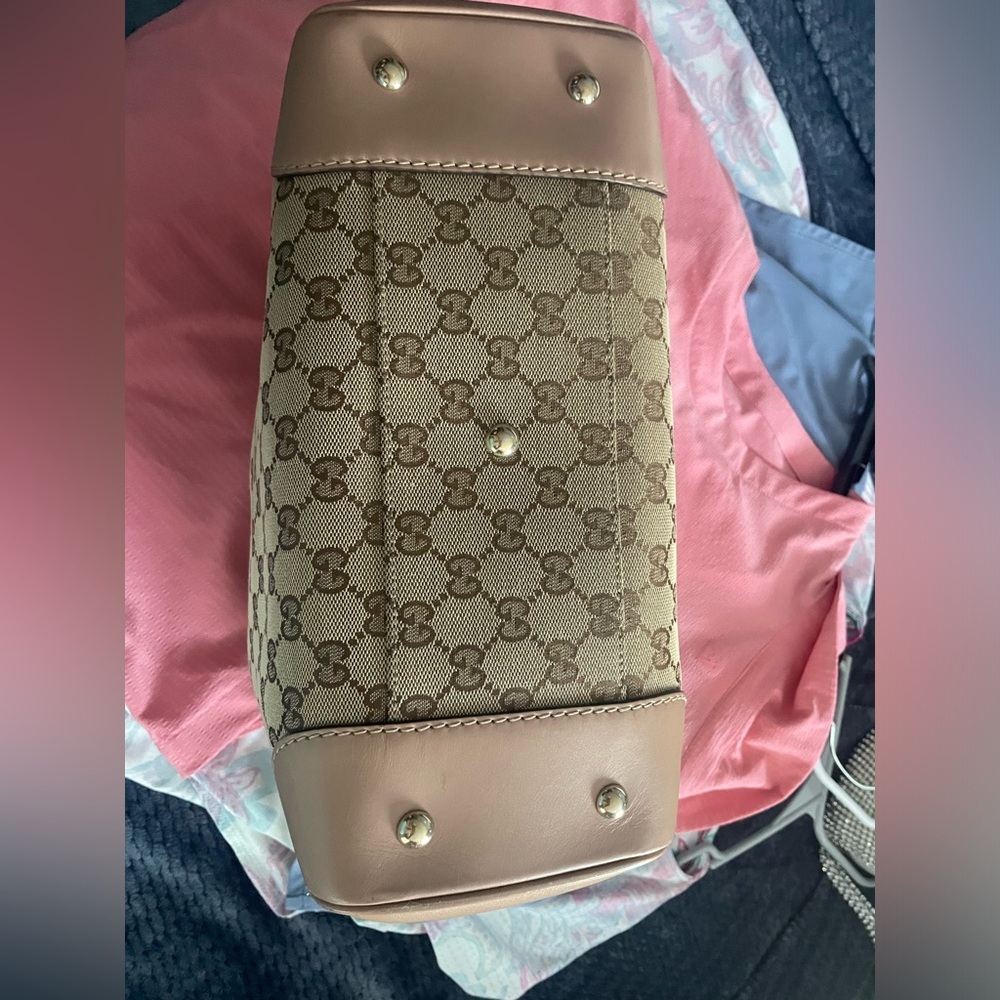 Gucci GG Canvas Tote Bag Tan Leather Trim Small/Medium Classic Monogram - Picture 3 of 9